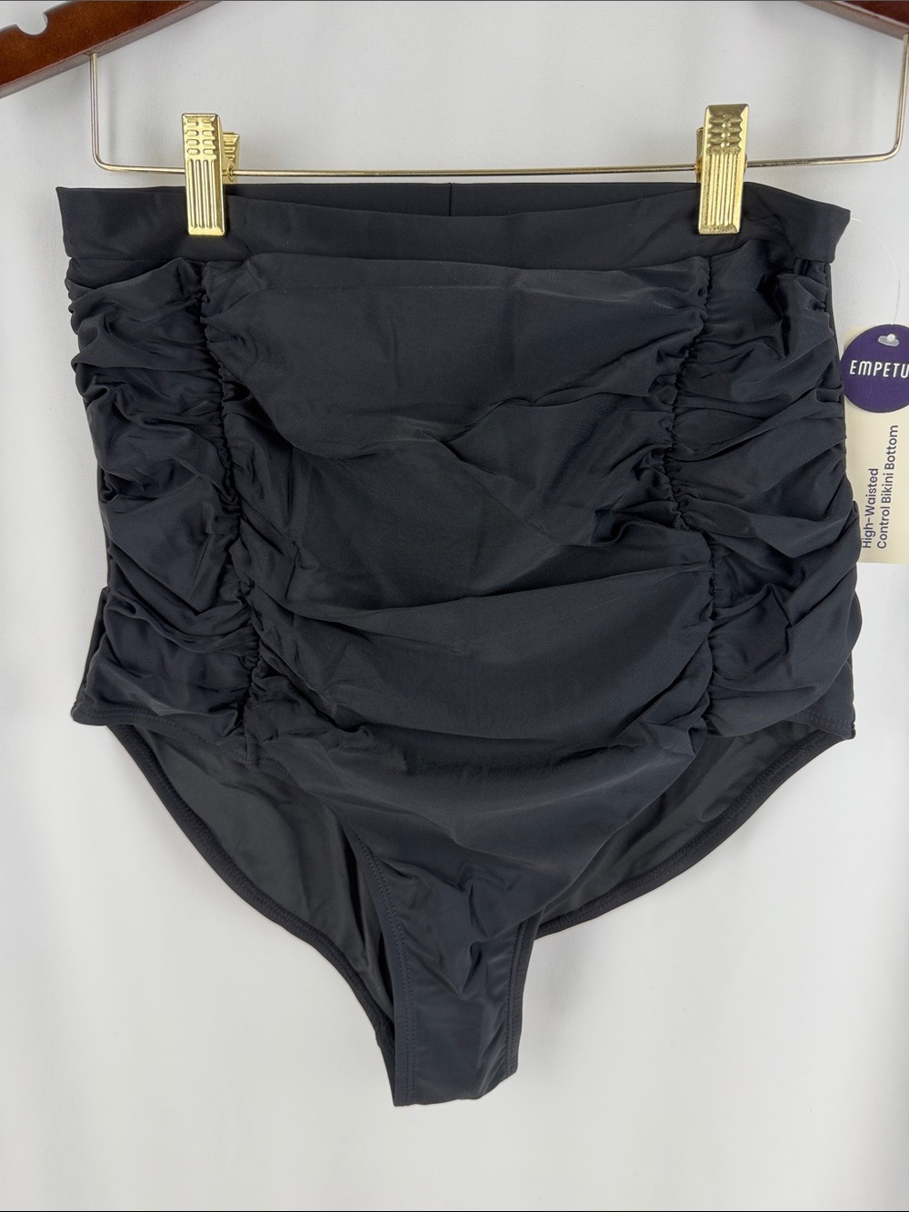 Shapermint Swim: Empetua XL Black Swim Bottoms - Solid High Coverage
